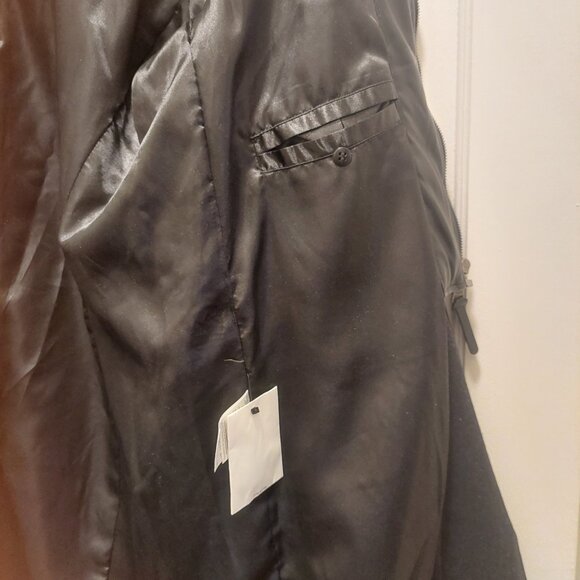 NWT DKNY Black Wool Faux Leather Hooded Bibbed Mixed-Media Blazer Coat XL - Picture 8 of 8